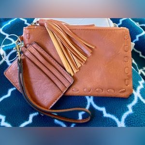Vegan Leather Wristlet Crossbody Clutch Purse Wallet Card Holder with Tassel NWT